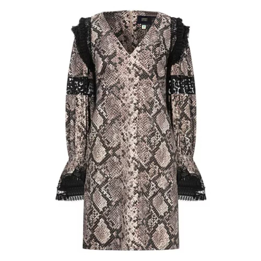 Roberto Cavalli Class Snake Print Lace Ruffle Mini Dress Maximalist Gothic Y2K